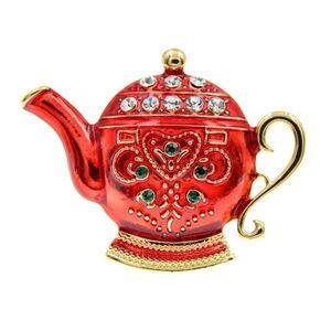 ENAMEL AND RHINESTONE TEAPOT BROOCH